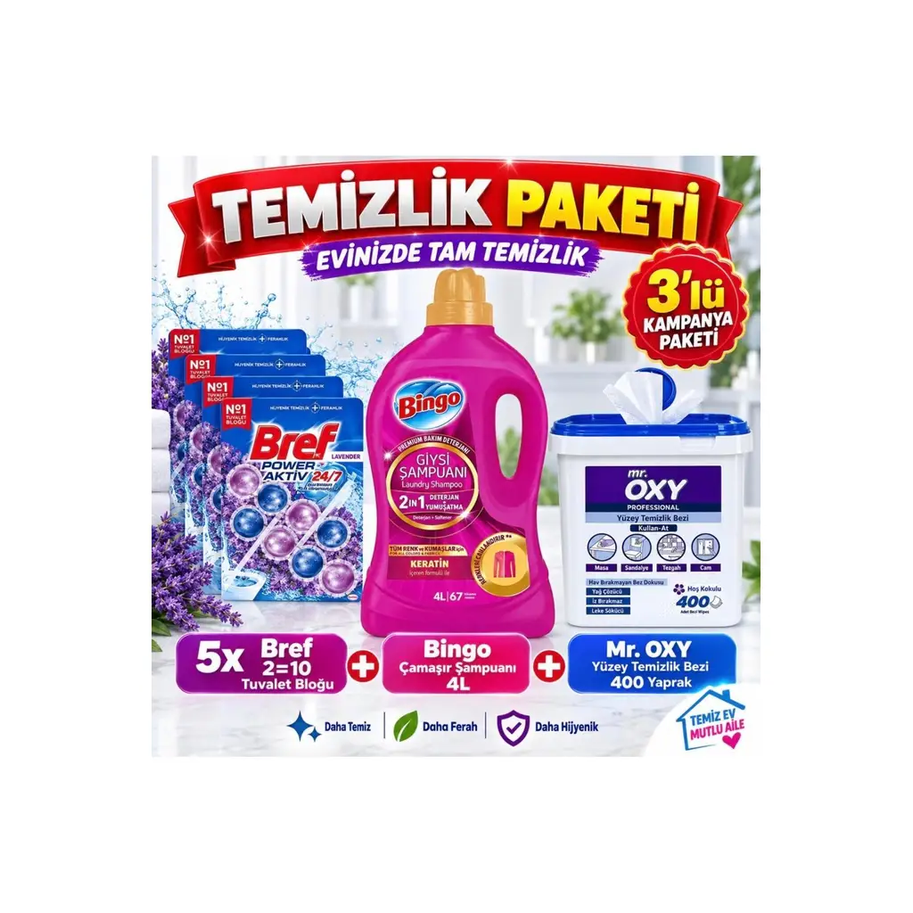 BINGO GIYSI SAMPUANI KOKU GİDERİCİ ISLAK HAVLU 3 LÜ SET 