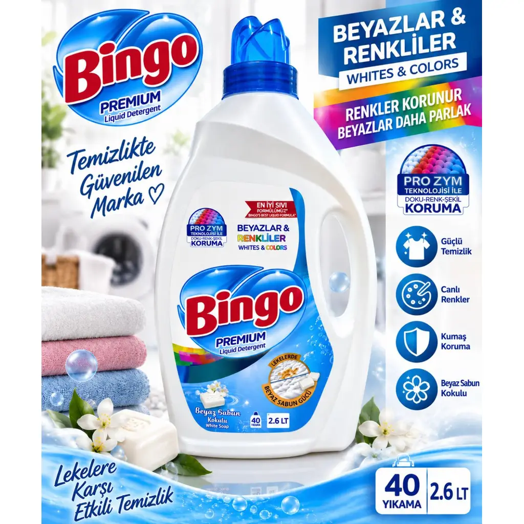 BINGO SIVI CAMASIR DETERJANI BEYAZ&RENKLI 2600 ML 50002456 SABUN KOKULU