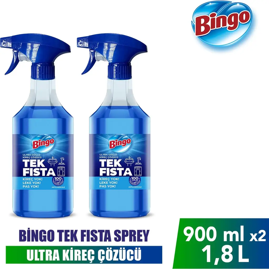 Bingo Tek Fısta Ultra Güçlü Kireç Sökücü Sprey 900 ml X 2 Leke ve Pas Yok Özelliğiyle