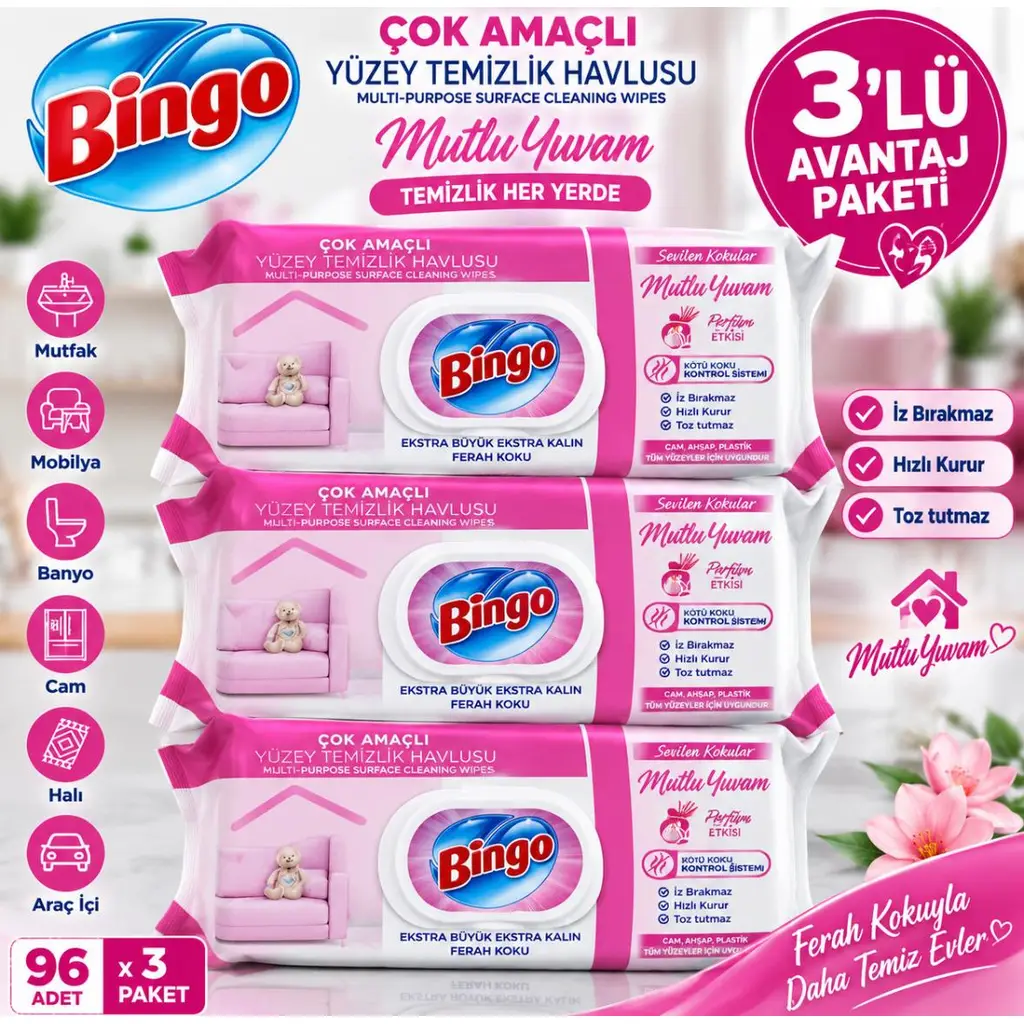 BINGO YUZEY TEMIZLEME HAVLUSU 96 LI MUTLU YUVAM3 LÜ SET 