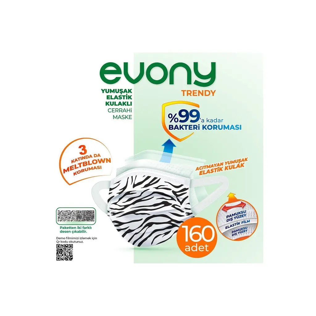 Elastik Kulaklı Trendy Desenli Maske 160 Adet