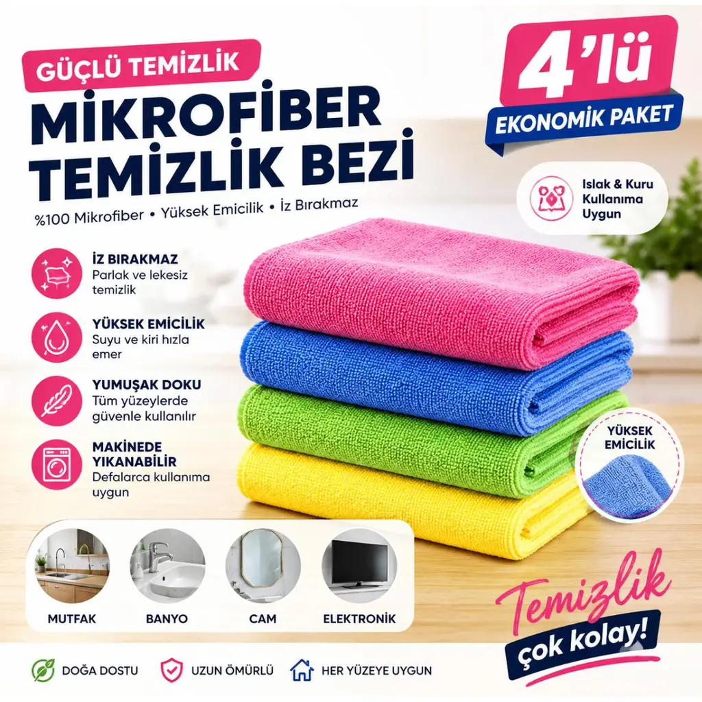 MICROFIBER BEZ 40*40 4LÜ PAKET