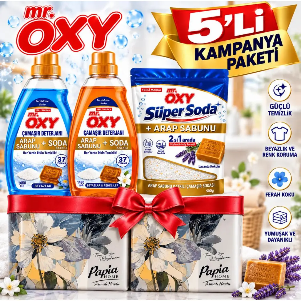 OXY ARAP SABUNLU YIKAMA SET SODA VE ASMALIHAVLU SETİ 5 Lİ PAKET