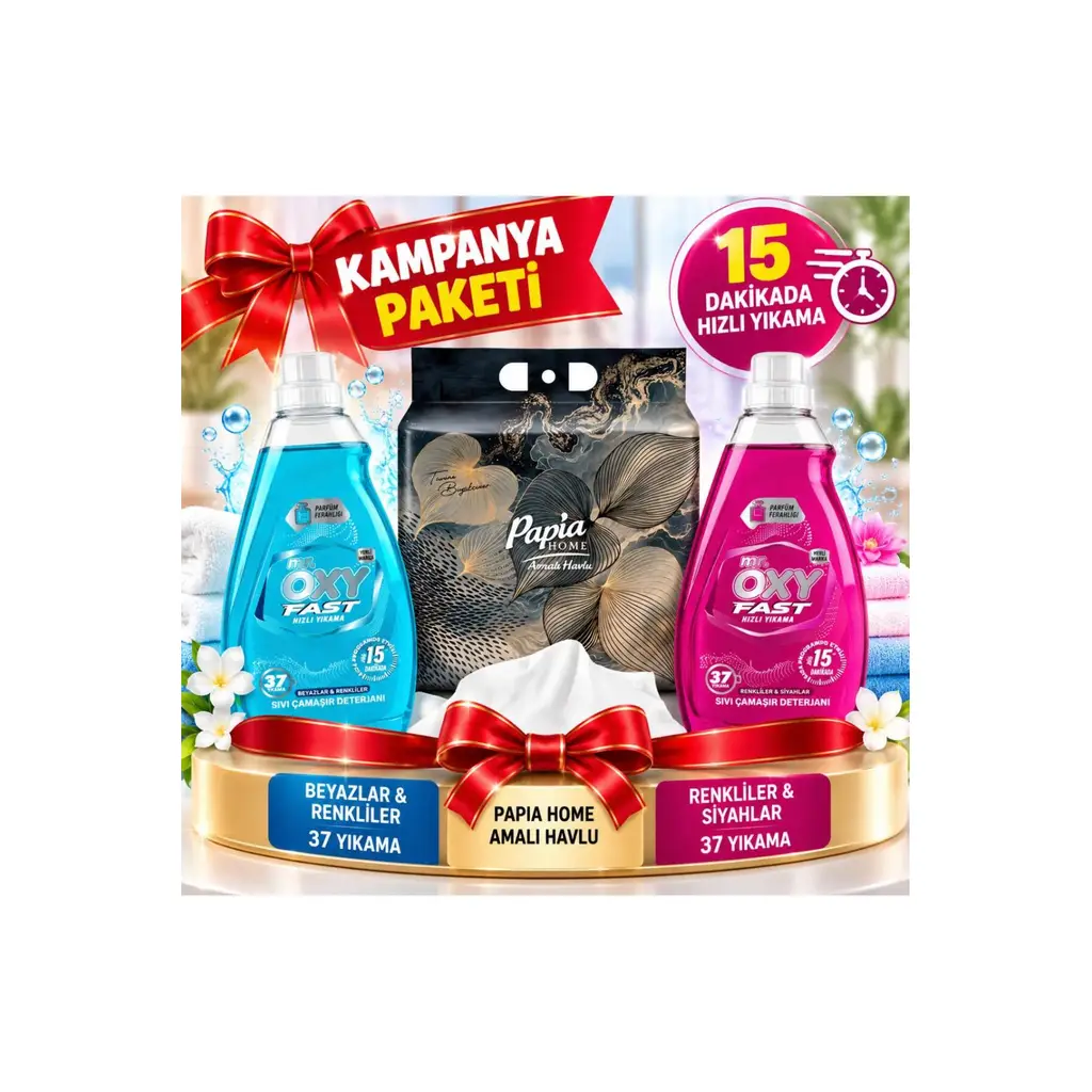 OXY FAST SIVI CAMASIR DETERJANI RENKLİ SİYAH VE RENKLİ BEYAZ +ASMALI HAVLU 1 ADET 3 LÜ SET 