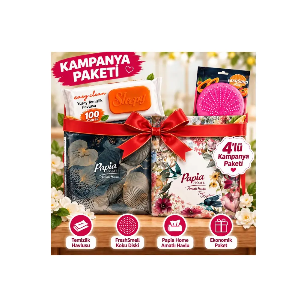 PAPIA HOME EV TIPI ASKILI Z HAVLU 250li 2 adet +sllepy ıslak havlu ve koku giderici set 